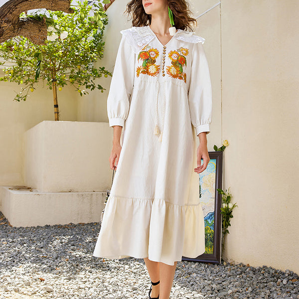 Embroidered sunflower long dress