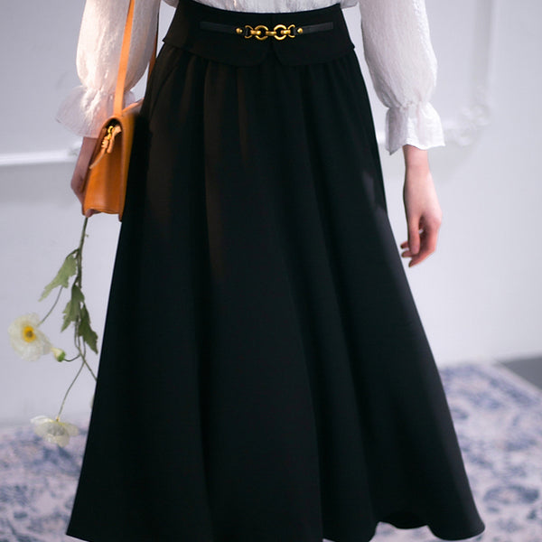 Pure white lady's French blouse and high waist skirt