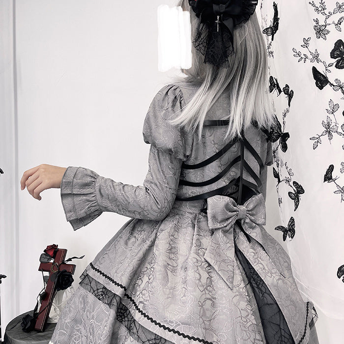 Silver ash rose and ribs jacquard jumper skirt and jacquard jacket [scheduled to be shipped in mid-April 2023]