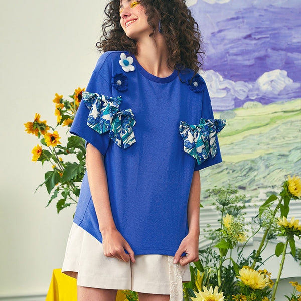 Sunflower and iris ribbon T-shirt