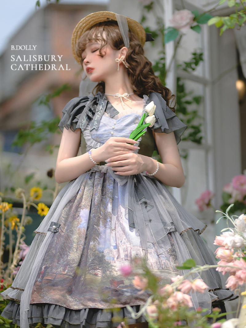 Cathedral garden oil painting dress and jumper skirt [scheduled to be shipped from late May to mid-June 2023]