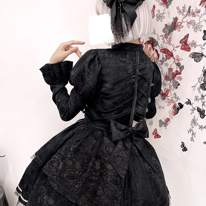 Jet-black rose and rib jacquard jumper skirt and jacquard jacket [scheduled to be shipped in mid-April 2023]