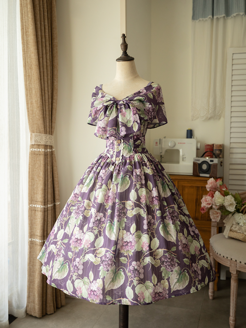 Purple Grape Watercolor Classical Strap Dress