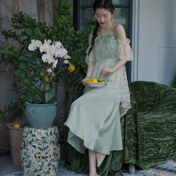 Back leaf willow pine embroidered dress