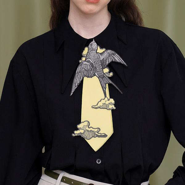 Empty Swallow Embroidered Tie
