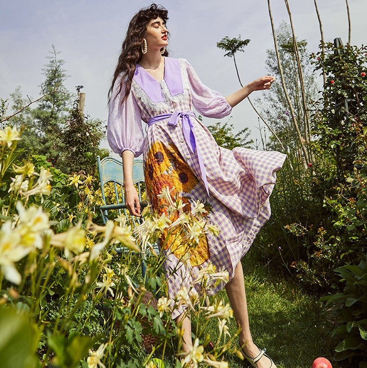 Sunflower plaid retro dress