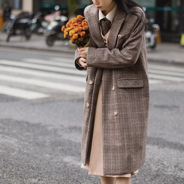 British plaid retro wool coat