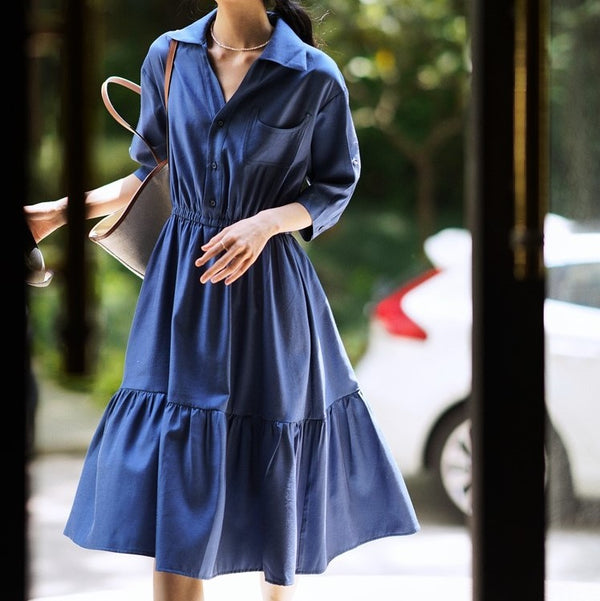 Lapis lazuli blue jewel color French retro dress