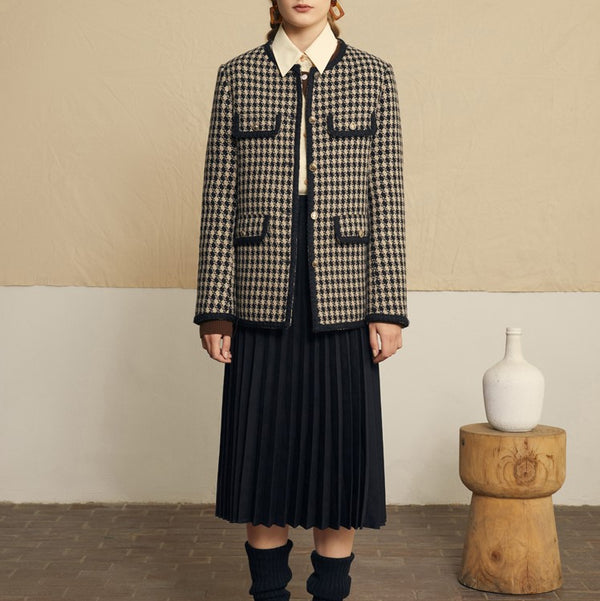 Houndstooth checkered classical wool jacket