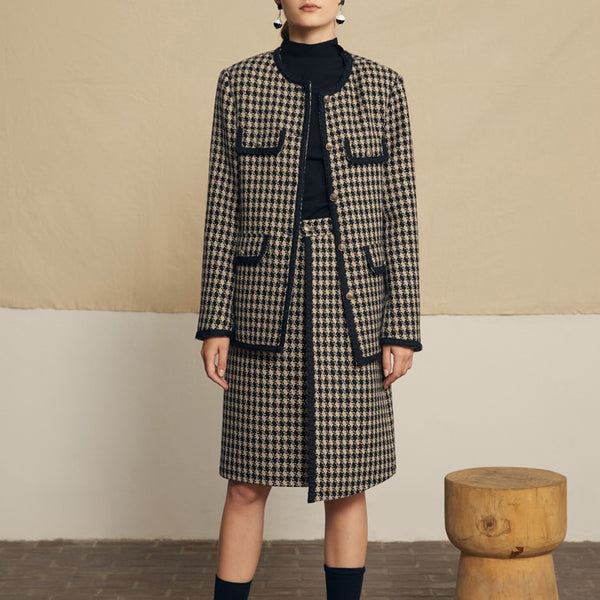 Houndstooth checkered classical wool skirt