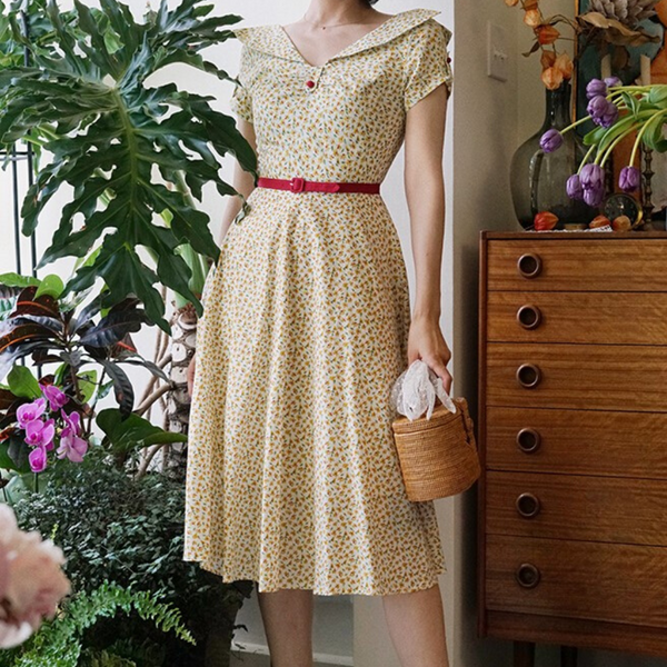 Showa Western-style floral print vintage dress