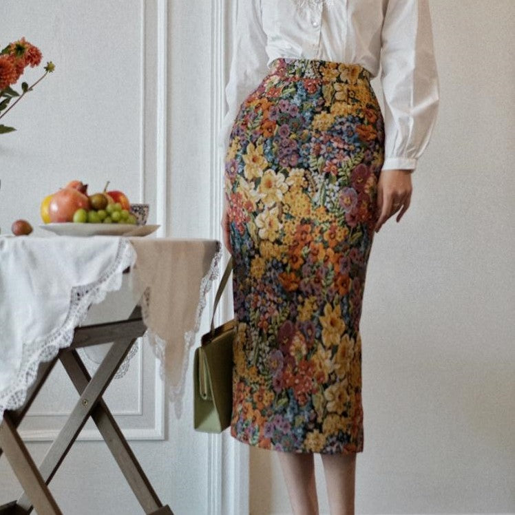 新しいモデルの油絵のプリントの中で長い款の半身のスカートA字のスカート-