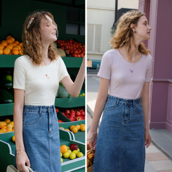 Floral embroidery slim knit 