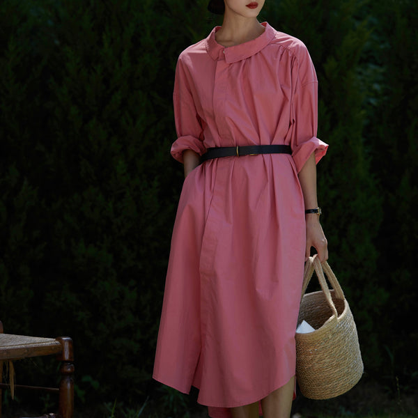 Rose cotton long shirt dress