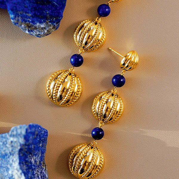 Golden seed and lapis lazuli earrings