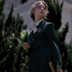 Dark green literary girl classical jumper skirt and short jacket and blouse