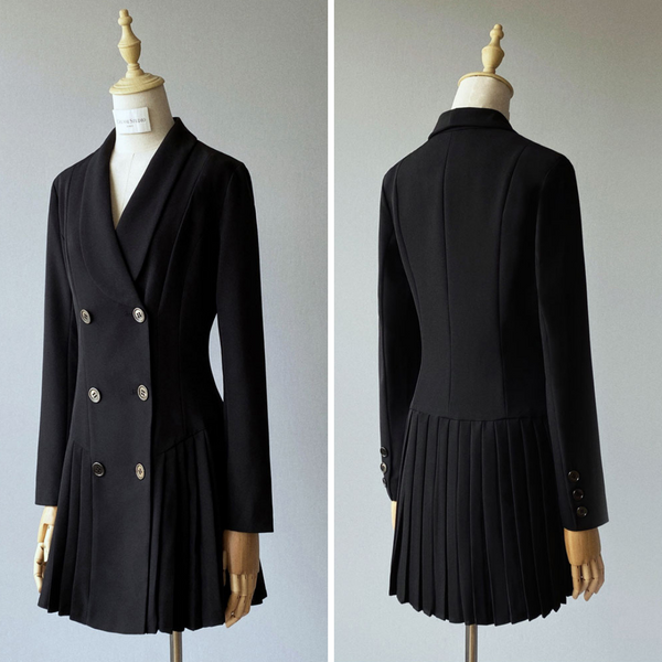black lady double breasted pleated jacket