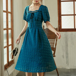 Peacock Blue Plaid Retro Dress