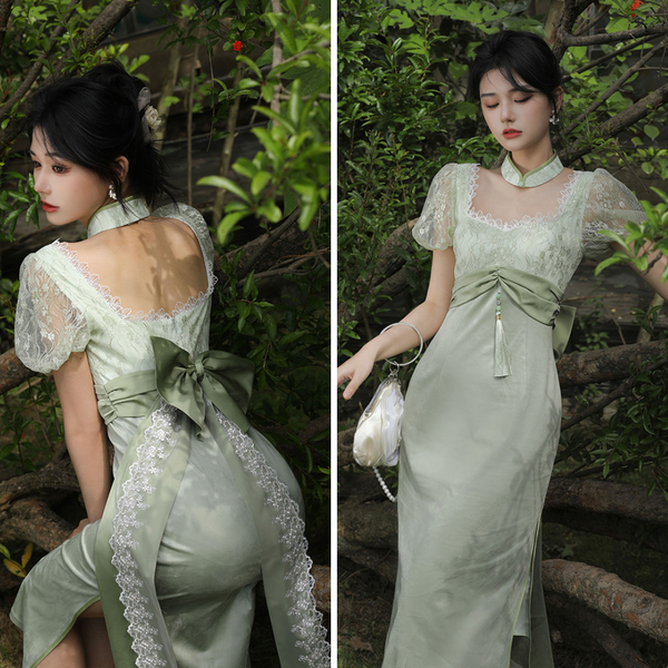 Jade robe embroidered cheongsam dress
