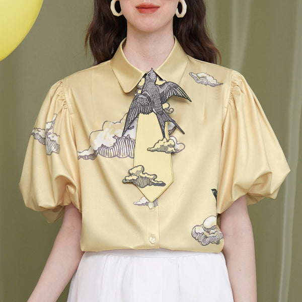 sky swallow pencil drawing sleeve blouse