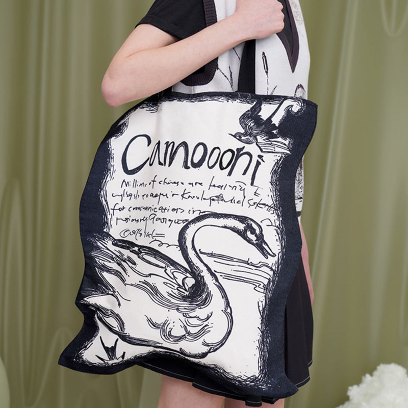 Ink painting swan pattern tote bag