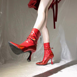 Crimson Lady's Pointed Toe Heel Boots [Planned to be shipped from early May to late May 2023]
