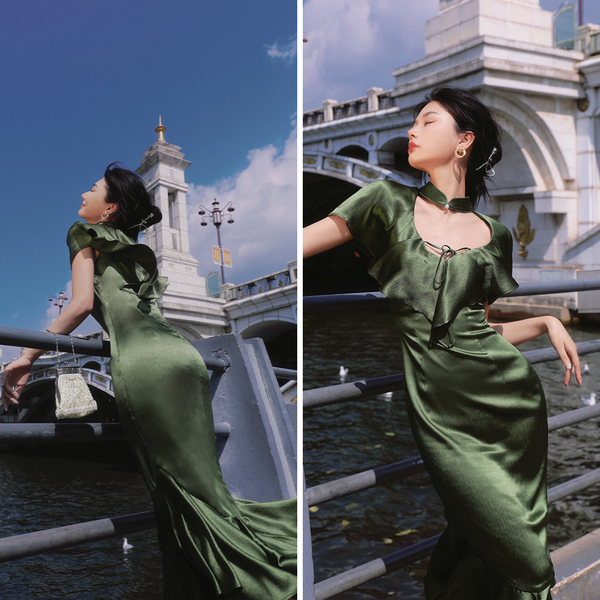 China dress for a dark green lady
