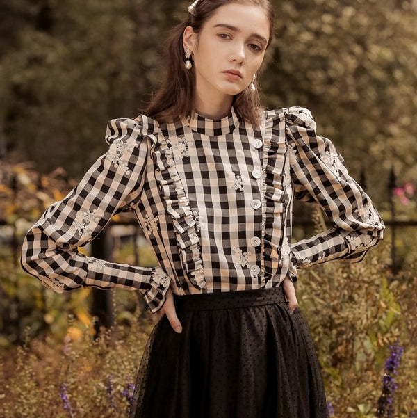 Earl Plaid French Blouse