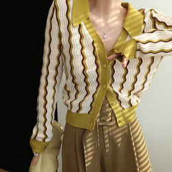 green yellow wave pattern knit cardigan