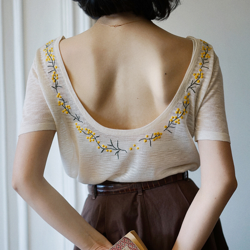floral embroidery french knit top