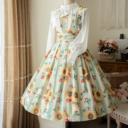 向日葵の水彩画ジャンパースカートとハイネックリボンブラウス 向日葵の水彩画ジャンパースカートとハイネックリボンブラウス