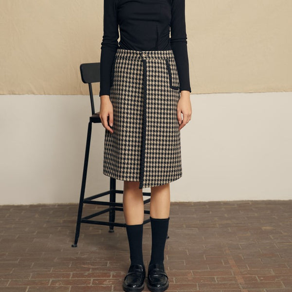Houndstooth checkered classical wool skirt