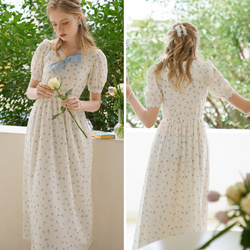Forget-me-not floral ribbon French dress 