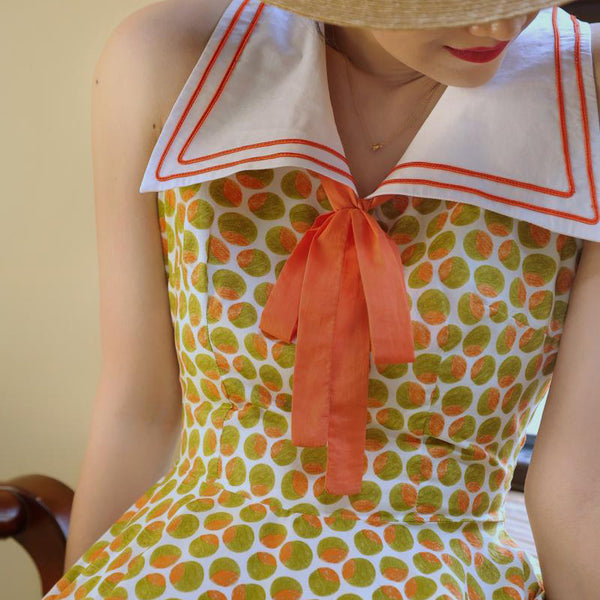 Yellow green orange polka dot pattern classical dress