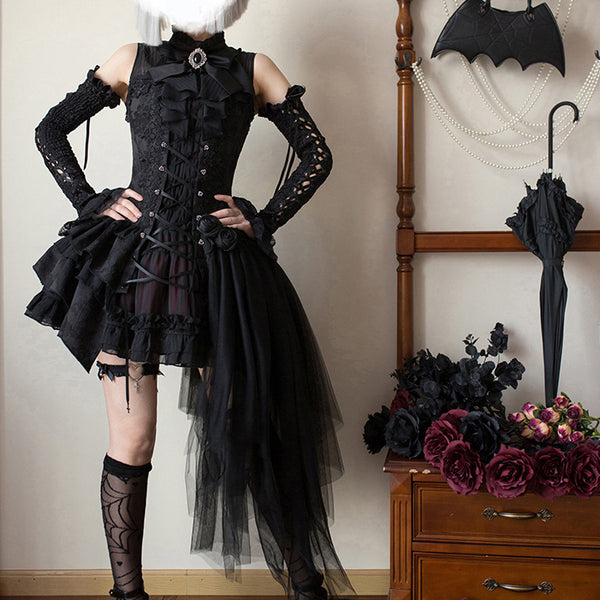 Black lady's braided jumper skirt, arm cover and overskirt [Scheduled to be shipped from early June to late June 2023]