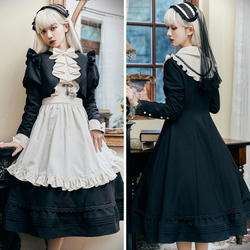 Black Butler's Lady Embroidered Dress, Short Jacket, and Strap Apron [Scheduled to be shipped in mid-April 2023] 