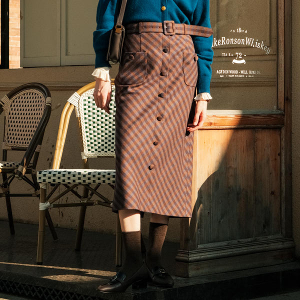 British Plaid High Waist Wool Skirt