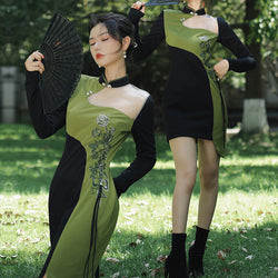 黒緑の薔薇刺繍チャイナワンピース – ManusMachina