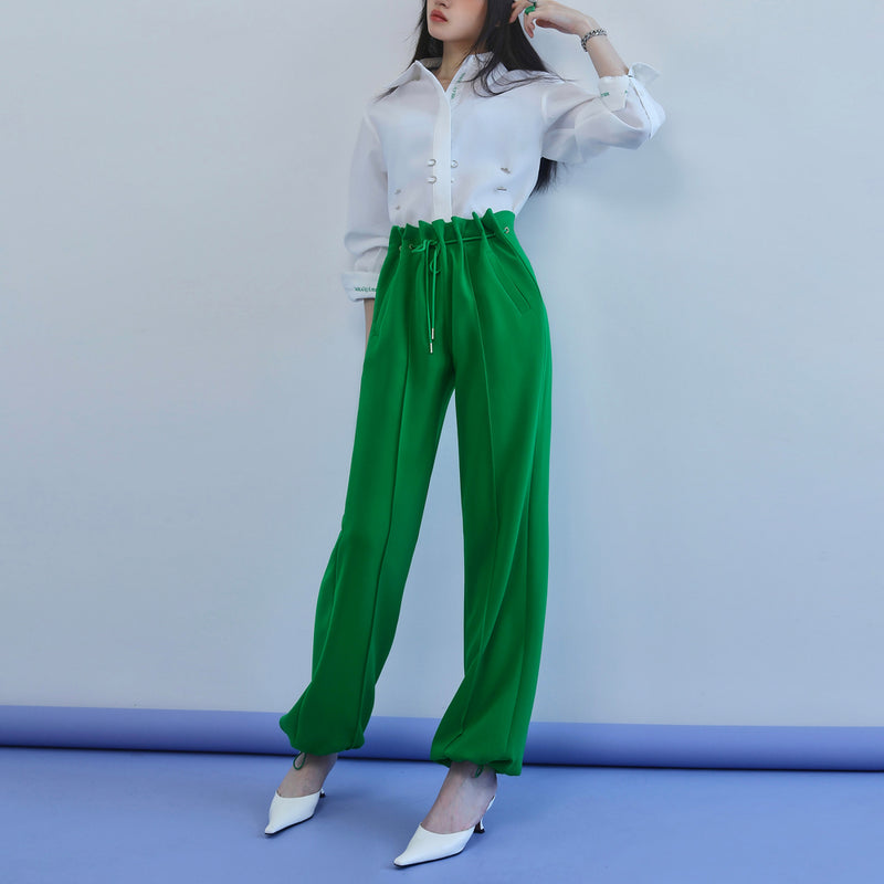Summer Green High Waist Casual Pants