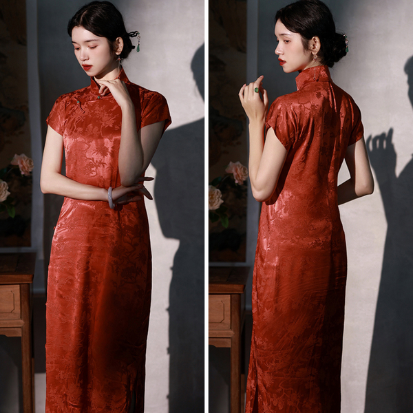 Red Vermilion Tree Pattern China Dress