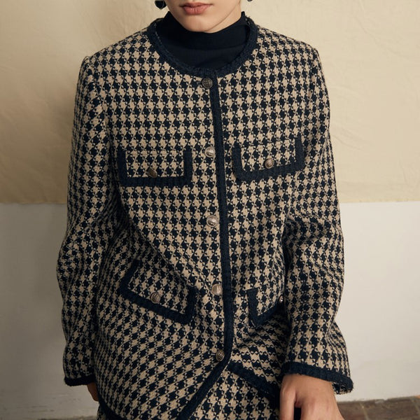 Houndstooth checkered classical wool jacket
