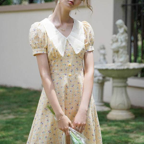 Floral French dress with twinkling stars in the sky 