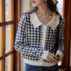 Black ink plaid knit cardigan