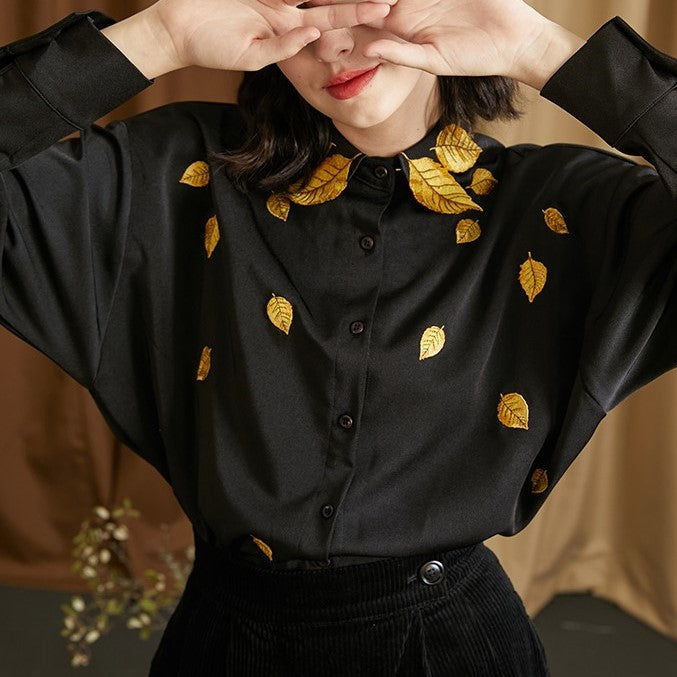 gold leaf embroidery blouse