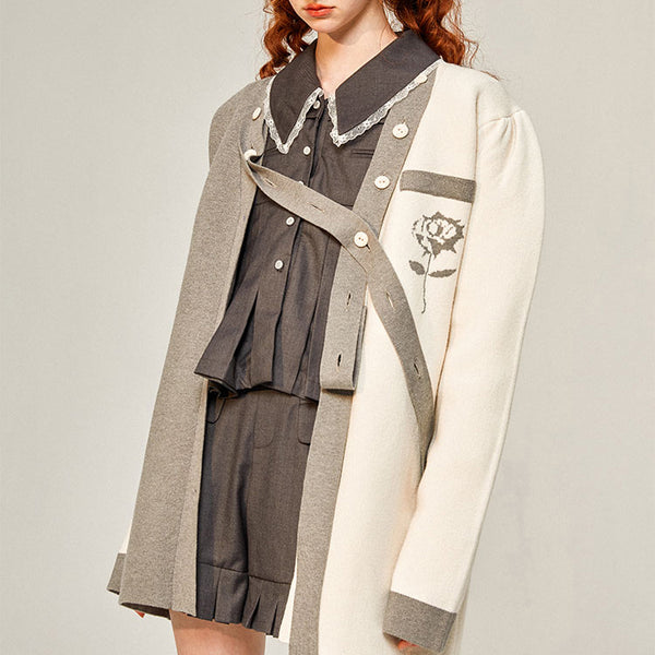 Light ink rose pattern knit jacket