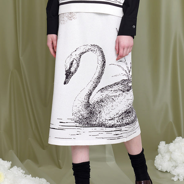 Ink painting swan pattern skirt