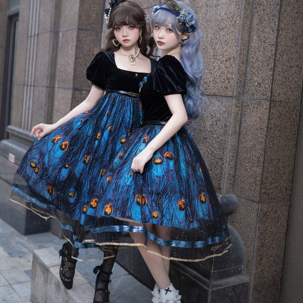 孔雀の羽根柄エレガントワンピース – ManusMachina 