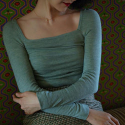Square neck slim knit for ladies