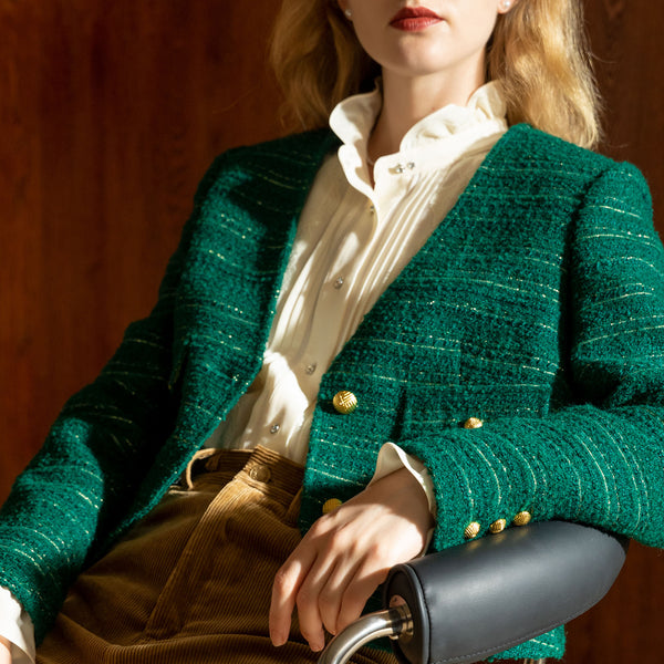 Peacock Green Lady Classical Wool Jacket
