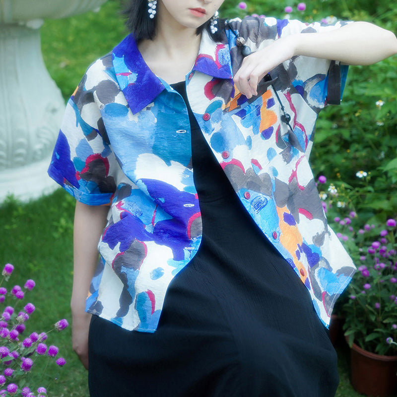 Cornflower oil painting blouse
